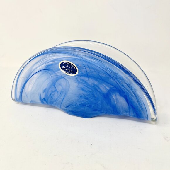 Blue Lavorazione Arte Murano Serviette Letter Napkin Holder Art Glass Italy Taco - Picture 1 of 11